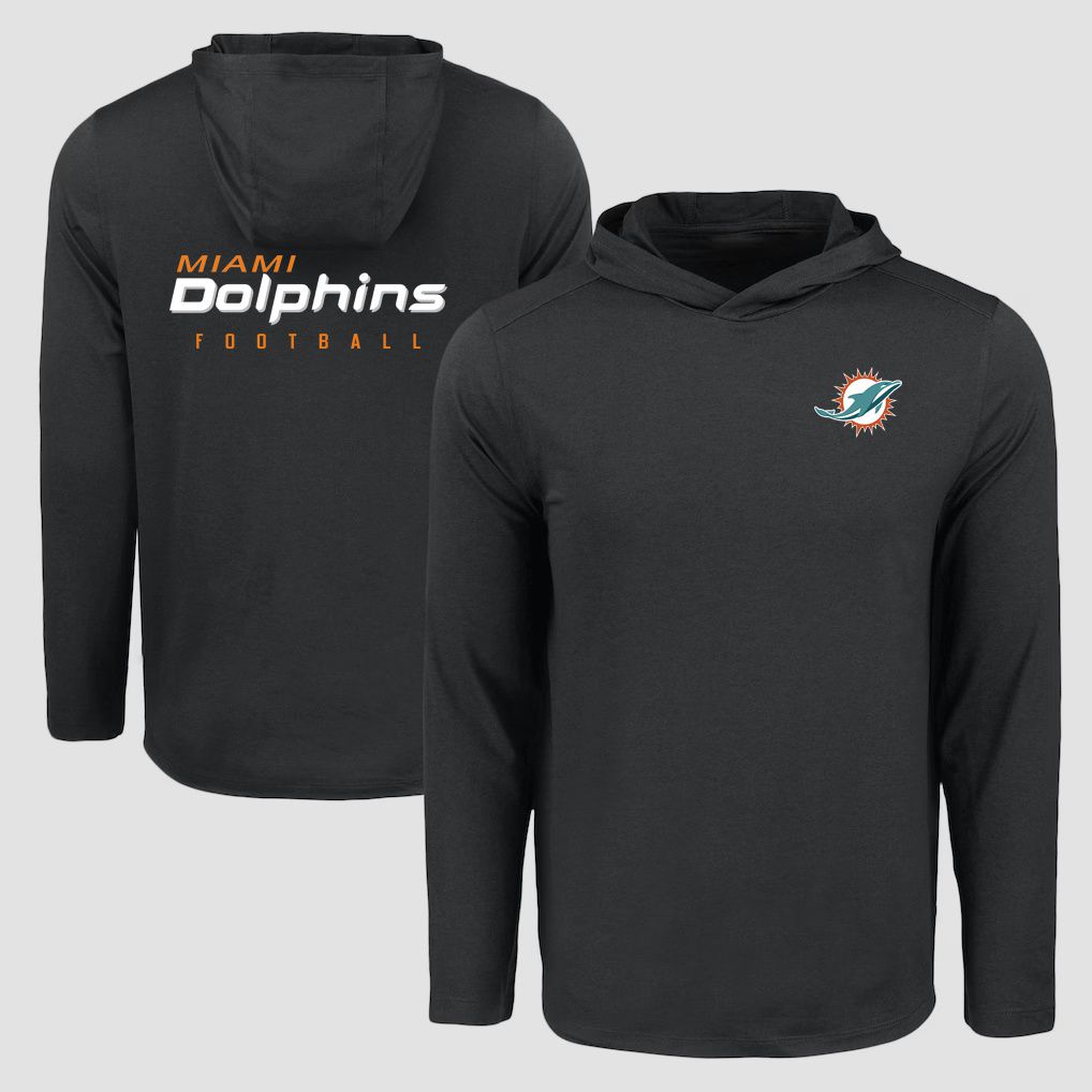 Men 2026 NFL Miami Dolphins Hooded long sleeved T-shirt black 05->nfl t-shirts->Sports Accessory